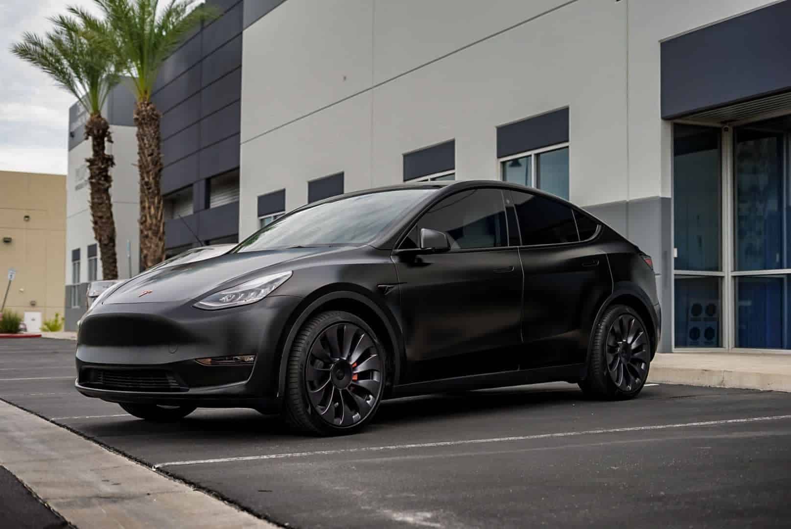Black Tesla Model Y with ceramic window tint and ceramic coating