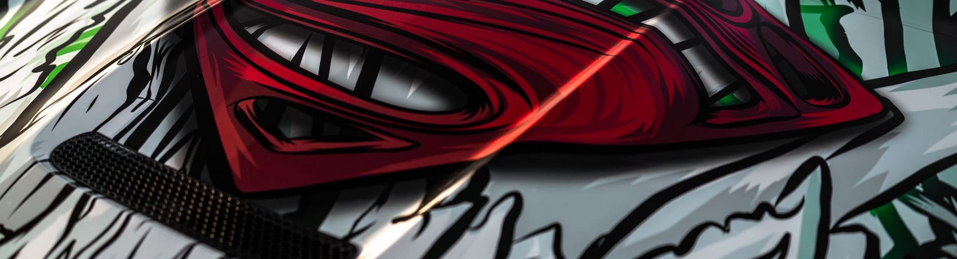 Mustang GT Superman-themed mustang custom printed wrap by Purple Flare Wraps in Henderson, NV